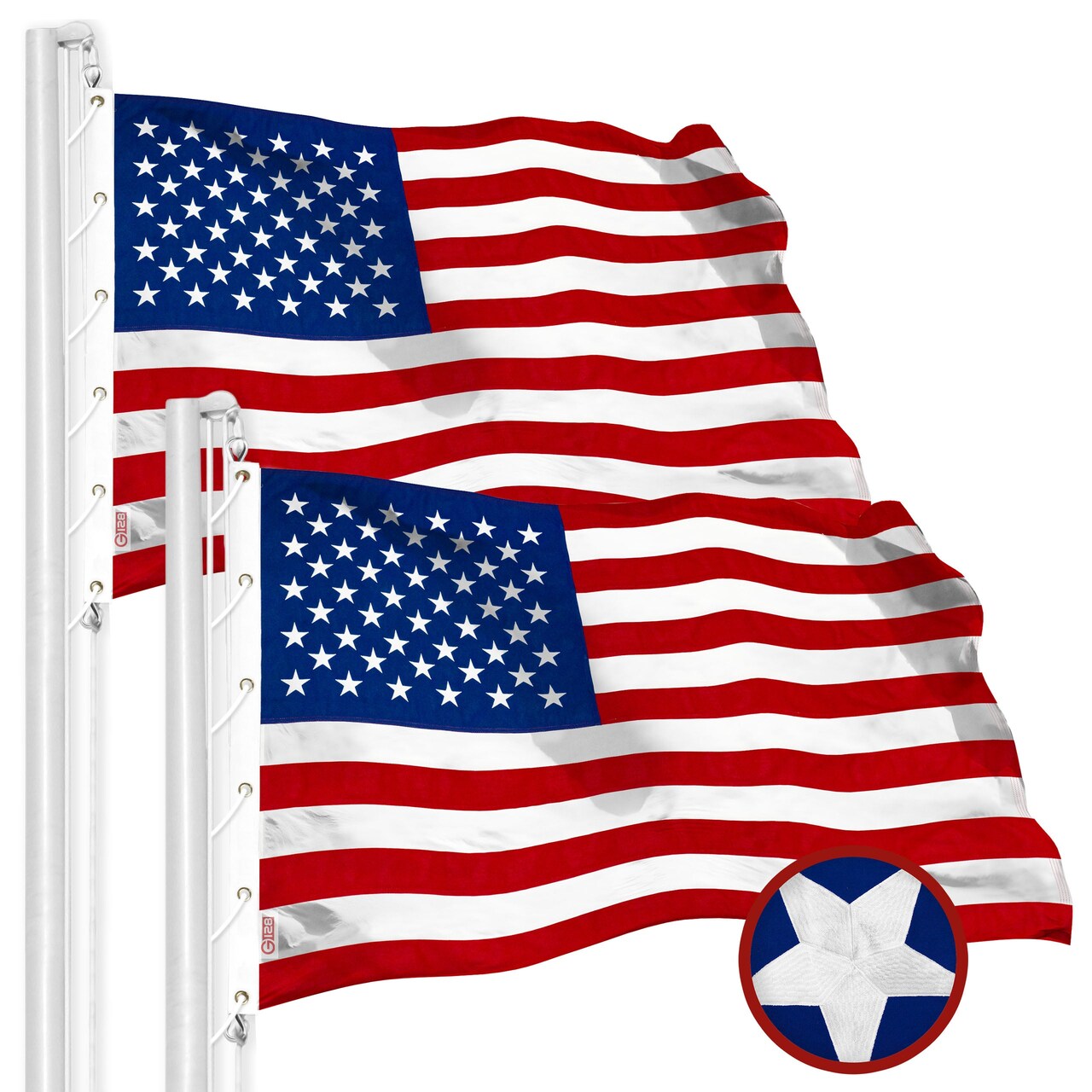 G128 2 Pack: 15x25 Ft American USA Flag Deluxe TearProof Series, Featuring Super Tough Spun Polyester, Embroidered Stars, For Outside High Winds